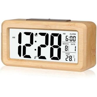 OEM Reloj Despertador Digital De Bamb&uacute; F&aacute;cil De Configurar Con Indicador De Temperatura, Reloj Despertador Digital Para Dormitorio - Crezuo