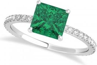 Allurez Princess Emerald & Diamond Hidden Halo Engagement Ring Platinum (0.89ct)
