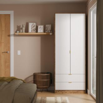 Welcome Furniture Breda Ready Assembled 2 Door 2 Drawer Wardrobe in White Matt & Vintage Oak - Welcome Furniture | TJ Hughes