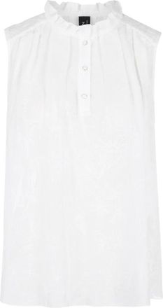 Marc Cain Top met ruches & bloemenborduursel - Dames - Tops zonder mouwen - Wit - S - Katoen - Tops