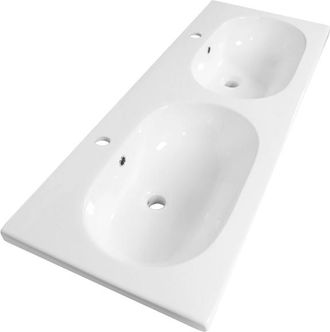 Saniclass Palermo Meubelwastafel - 120x47x3.5cm - overloop - 2 wasbakken links/rechts - 2 kraangaten - keramiek - wit