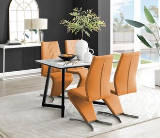 Furniturebox Carson White Marble Effect Dining Table & 4 Willow Chairs in Mustard