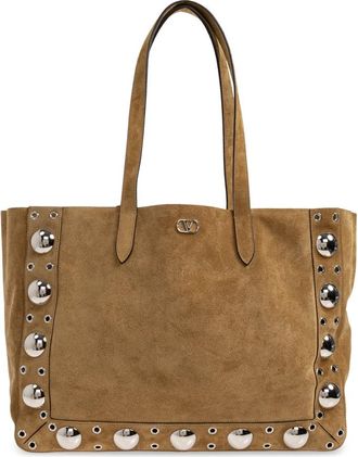 Valentino Garavani Su&egrave;de Tas Met Studs - Heren - Shoppers - Beige - ONE Size - Su&egrave;de - Tassen