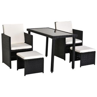 OUTSUNNY 5 Pieces Rattan Garden Furniture Sofa Set w/ Table Chair Footrest Black | TJ Hughes