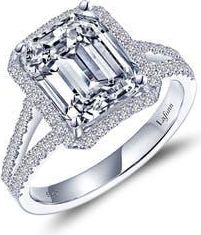 Lafonn Emerald Cut Simulated Diamond Halo Ring in Silver/Simulated Diamond at Nordstrom Rack, Size 7