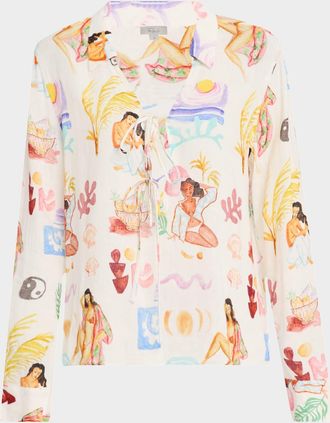 Rails Bathing Ladies Elm Tie-Front Linen Top