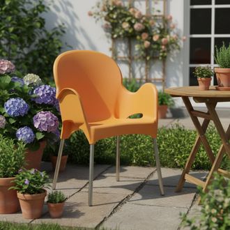 Dmora Silla De Exterior Vashti, Una Silla, Apilable Hecha En Italia, Con Brazos, Naranja