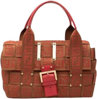 Fendi Pre-owned Geweven Canvas Flap Handtas - Dames - Vintage Handtas - Bruin - ONE Size - Leer - Vintage