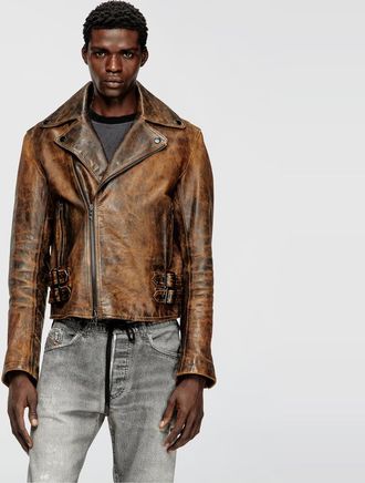 Diesel Biker jacket in treated leather - Leather jackets - Man - Brown