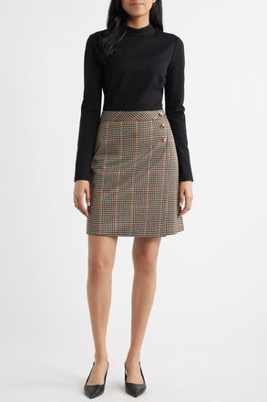 Eliza J Mixed Media Long Sleeve Dress in Black Cognac at Nordstrom, Size 14