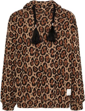 Emporio Armani leopard-print hoodie - men - Cotton/Polyester - M - Brown