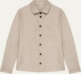 Maurizio Baldassari Mens Wool Herringbone Pocket Overshirt