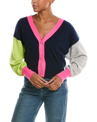 Brodie Colorblocked Balloon Sleeve Cashmere Cardigan