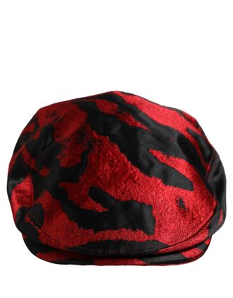 Dolce & Gabbana HAT10035 Red and Black Striped Cotton Flat Cap - Red