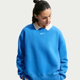 Nike Womens Nike Sportswear Phoenix Fleece Oversized Crew-Neck Sweatshirt in Blue | FZ4270-435
