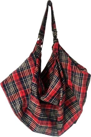 Generic NYSDM Vintage Plaid Canvas Tote Women Large Capacity Fashion Travel Shoulder Bag for Work Shopping Aesthetic Designer