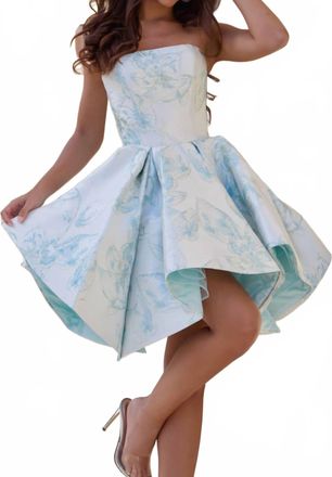Jovani Floral Jacquard Strapless High Low Cocktail Dress In Mint