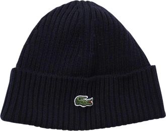 Lacoste Klassieke Geribbelde Gebreide Muts voor Dagelijks Gebruik - Heren - Hoeden - Blauw - ONE Size - Wol - Accessoires