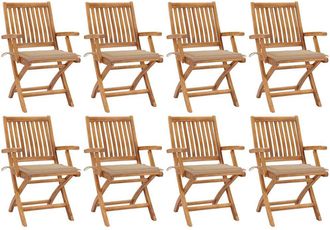 vidaXL Vidaxl - Sillas De Jard&iacute;n Plegables 8 Uds Madera Maciza Teca Con Cojines