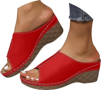 Generic Low Wedge Sandals for Women Summer Dressy 2026 Comfortable Arch Support Flat Platform Orthopedic Slides Sandals Open Toe Slip On Beach Flip Flops Wide