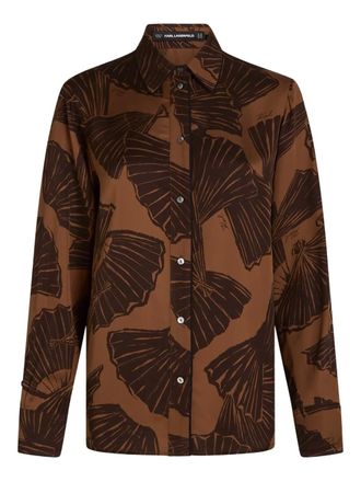 Karl Lagerfeld long-sleeves fan-print shirt - women - Viscose - 46 - Brown