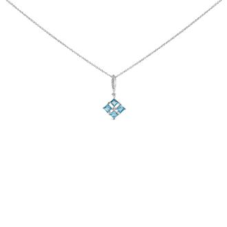 House of Brilliance Sterling Silver Blue Topaz and White Sapphire Square Motif Pendant Necklace 18 Inch