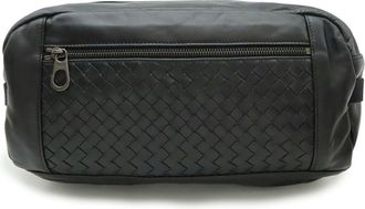 Bottega Veneta Black Intrecciato Leather Fanny Pack Sling Bag (Pre-Owned)
