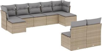 vidaXL Set De Sof&aacute;s De Jard&iacute;n 9 Pzas Con Cojines Rat&aacute;n Sint&eacute;tico Beige Vidaxl