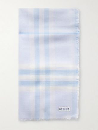 Burberry Sciarpa In Lana A Quadri Con Frange - Blu