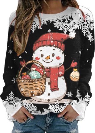 Generic Christmas Jumper for Women Uk Long Sleeve Crewneck Sweatshirts Casual Womens Sweatshirt Christmas Printed Autumn and Winter Casual Pullover Top Sweate
