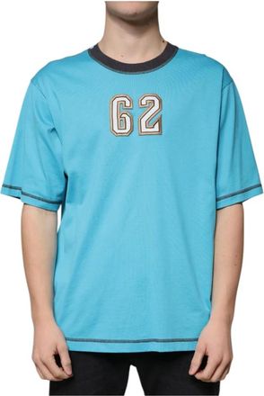 Dolce & Gabbana Blauw Logo Crew Neck T-shirt - Heren - T-shirts - Blauw - XL - Katoen - Tops
