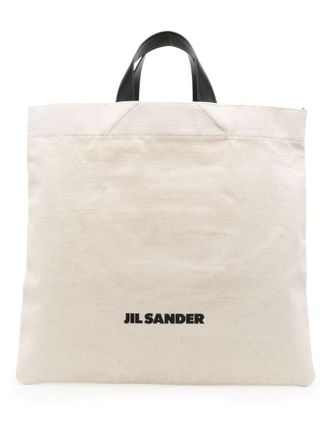Jil Sander Beige Book Square canvas tote bag