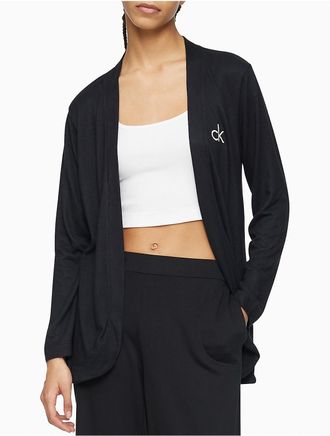 Calvin Klein Womens Aurora Comfort CK Logo Open Front Sleep Cardigan - Black - XS