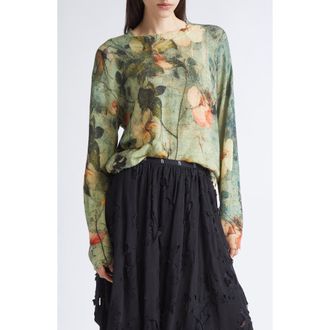 R13 Ripped Floral Cashmere Sweater in Turquoise Floral at Nordstrom, Size X-Small