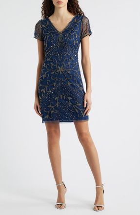 Pisarro Nights Beaded Double V-Neck Dress in Denim at Nordstrom, Size 16