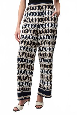 Joseph Ribkoff Geometric Print Wide Leg Pull-On Pants In Navy