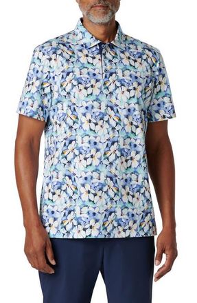 Bugatchi Hendrix Digital Floral Print Pima Cotton Polo in Cobalt at Nordstrom, Size Xx-Large