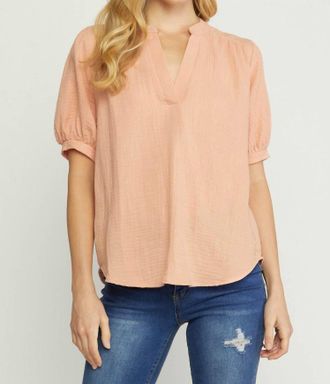 Entro Textured Cotton Gauze Top In Peach
