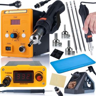 OEM Juego De Estaci&oacute;n De Soldadura Orange Akbash Standard T12oas + Puntas Hot-air 858d + T12-il T12-b T12-bc4 + Estera De Soldadura De Silicona