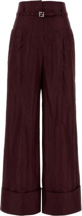 Fendi Maroon Flared Pleated Pants