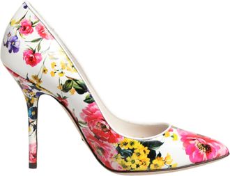 Dolce & Gabbana White Floral Leather High Heels Pumps Womens Shoes