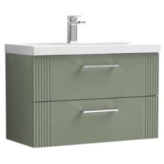 Nuie Nuie - Deco Satin Green 800mm Wall Hung 2 Drawer Vanity Unit and Curved Ceramic Basin - DPF895G