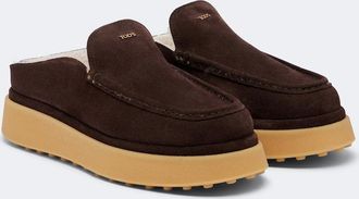 Tod's Shearling-lined suede platform mules