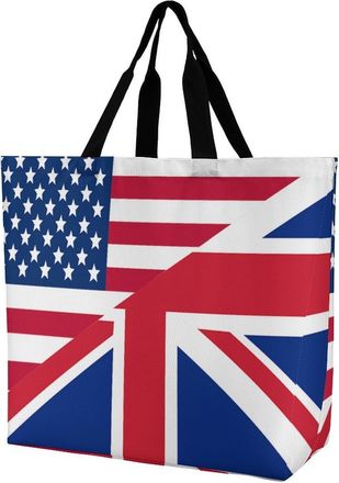 Generic U.S. And English Flag Large Reusable Shopping Bag Lightweight Foldable Tote Bags Washable Shoulder Handbag