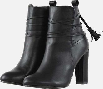 XY London Womens XY London Womens/Ladies Jamie Tassel Tie Up High Block Heel Ankle Boots - Black - Size: 8