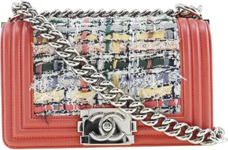 Chanel Boy Red Leather Shoulder Bag (Pre-Owned)