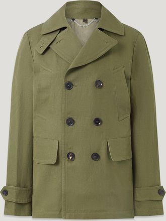 Belstaff Caban Milford Uomo Tailored Linen Cotton Twill Verde Oliva Puro Eu 46