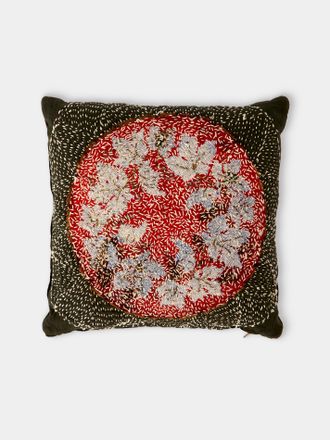 By Walid 19th-Century Victorian Beaded and Needlepoint Wool and Silk Damask Cushion (15.5in/40cm)