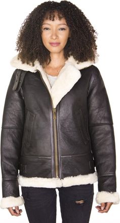 Infinity Leather Womens Hooded Sheepskin Flying Leather Jacket-Orford