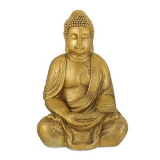 Relaxdays Relaxdays - Estatua Buda Jard&iacute;n, Resistente A La Intemperie Y Las Heladas, Figura Buda Sentado Xl, 70 X 45 X 35 Cm, Dorado